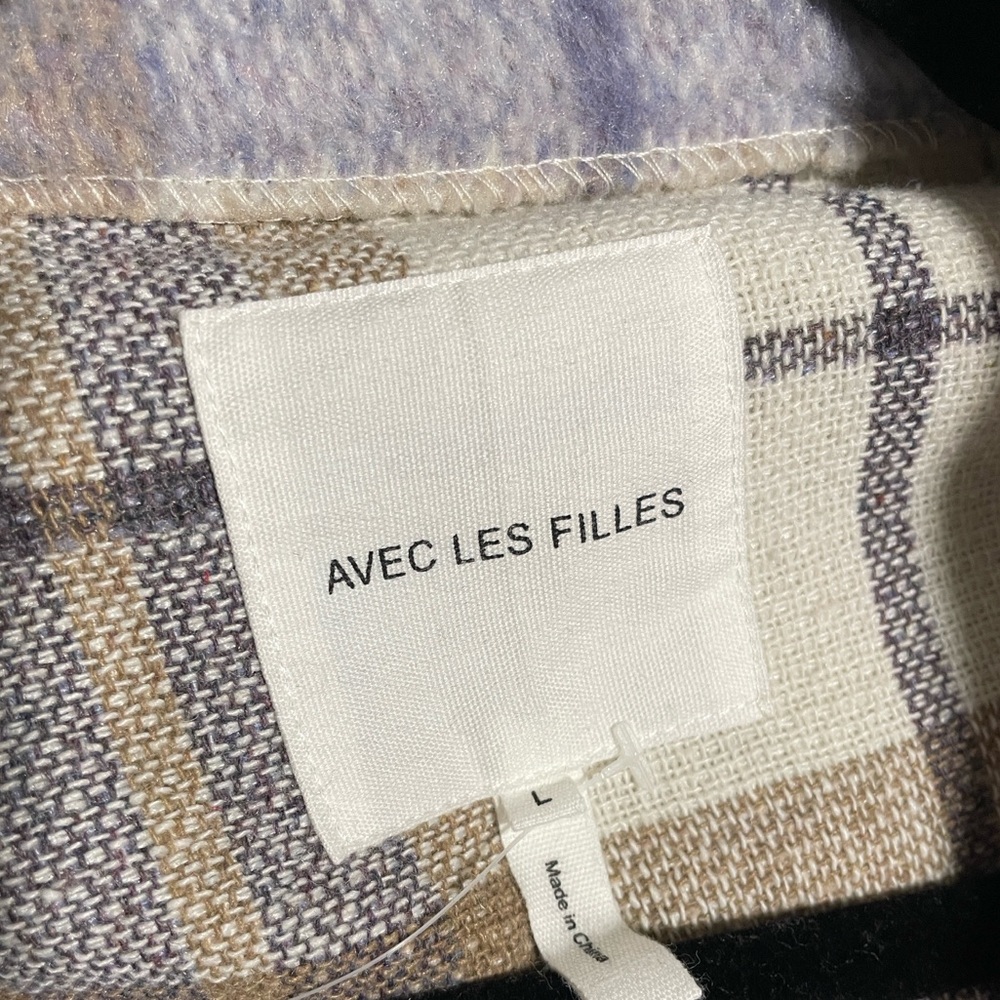 AVEC LES FILLES Womens Plaid Shirt Jacket Shacket Brown Lavender Large fall NWT - Picture 3 of 10